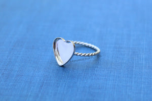 Silver 8mm 10mm 12mm Plain Heart Bezel Cup Rope Ring blank, Heart Cabochon, Pad Breast Milk, jewelry supplies, build ring, wholesale jewelry