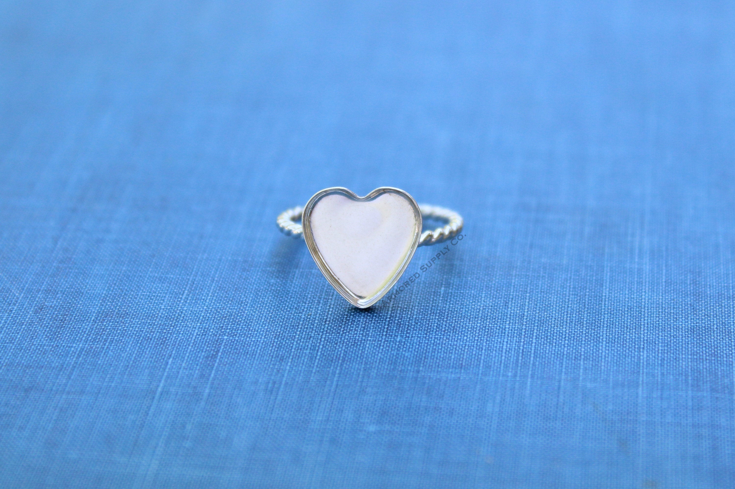 Silver 8mm 10mm 12mm Plain Heart Bezel Cup Rope Ring blank, Heart Cabochon, Pad Breast Milk, jewelry supplies, build ring, wholesale jewelry