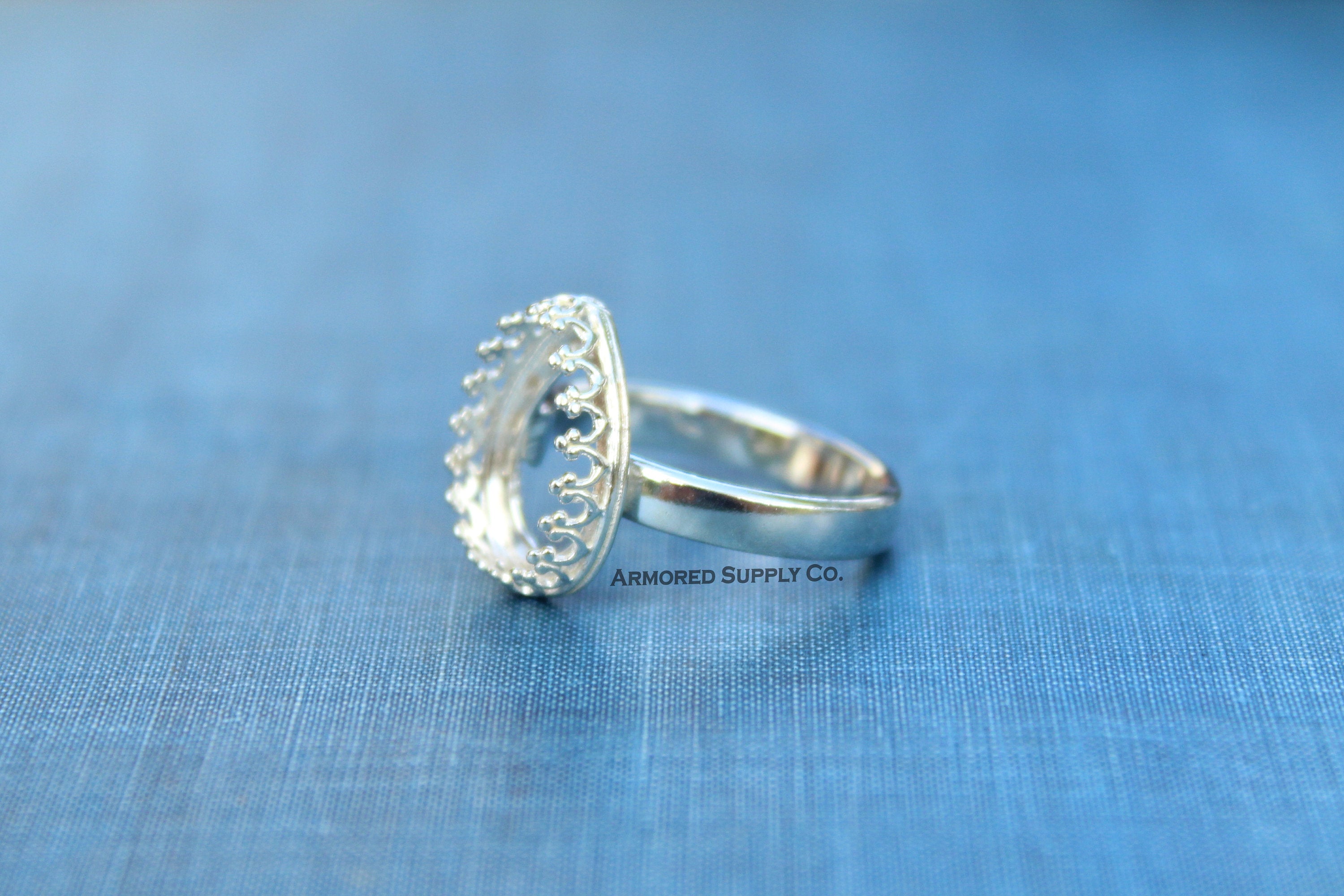 Crown Pear Tear Drop Bezel Cup Ring blank, Half Round Ring Band, Cabochon Bezel, DIY Ring jewelry supplies, build ring, wholesale jewelry