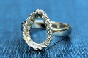 Crown Pear Tear Drop Bezel Cup Ring blank, Half Round Ring Band, Cabochon Bezel, DIY Ring jewelry supplies, build ring, wholesale jewelry