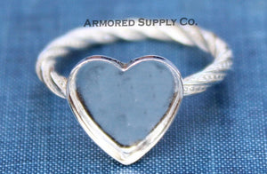 Sterling Silver Heart Bezel Cup Dotted Ring blank, Heart Cabochon, Cab Pad Breast Milk, jewelry supplies, build your ring, wholesale jewelry