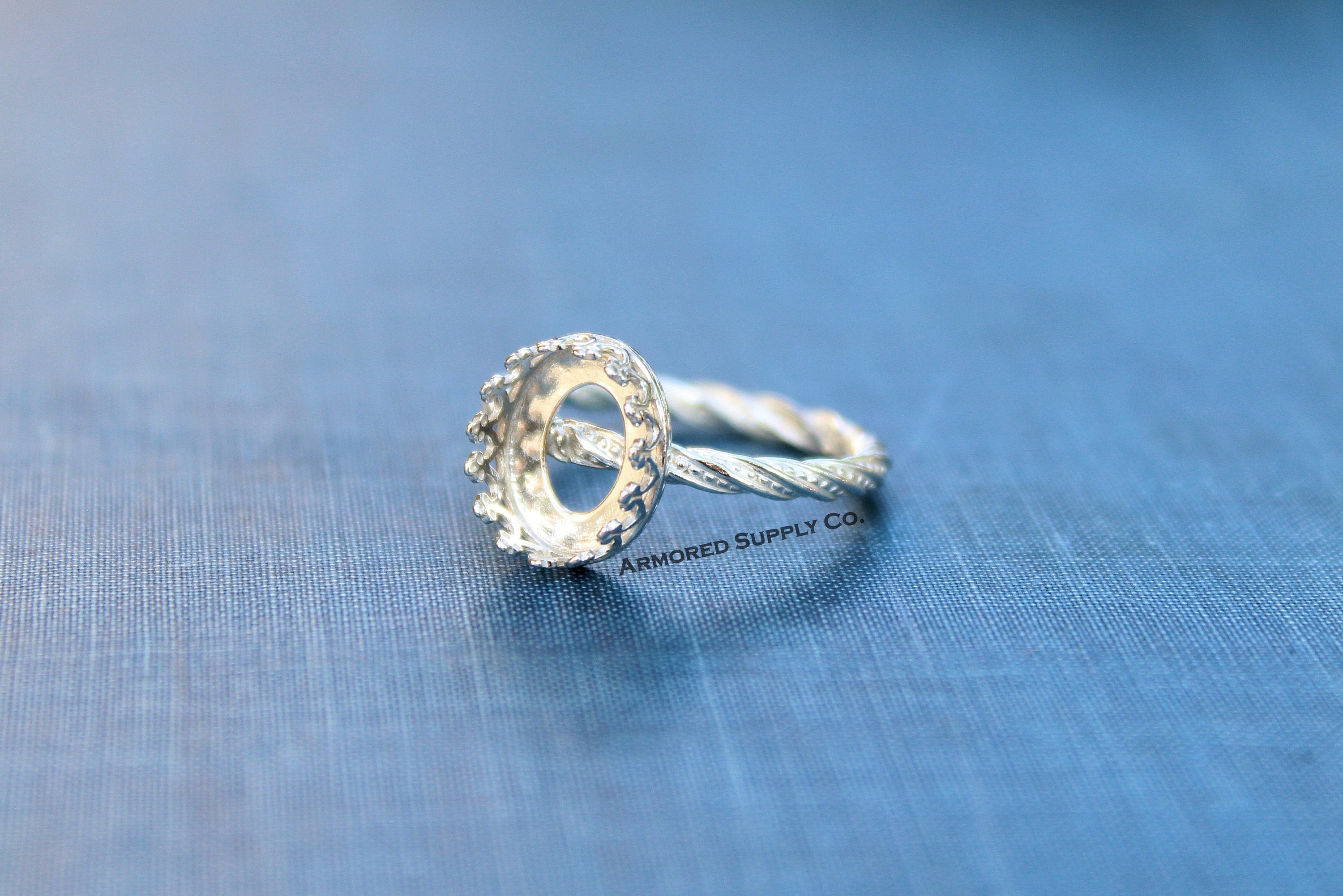 Silver Oval Crown Bezel Cup Dotted Ring blank, Heart Cabochon, Cab Pad Breast Milk, jewelry supplies, build your ring, wholesale jewelry