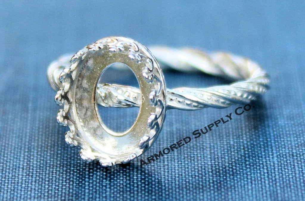 Silver Oval Crown Bezel Cup Dotted Ring blank, Heart Cabochon, Cab Pad Breast Milk, jewelry supplies, build your ring, wholesale jewelry