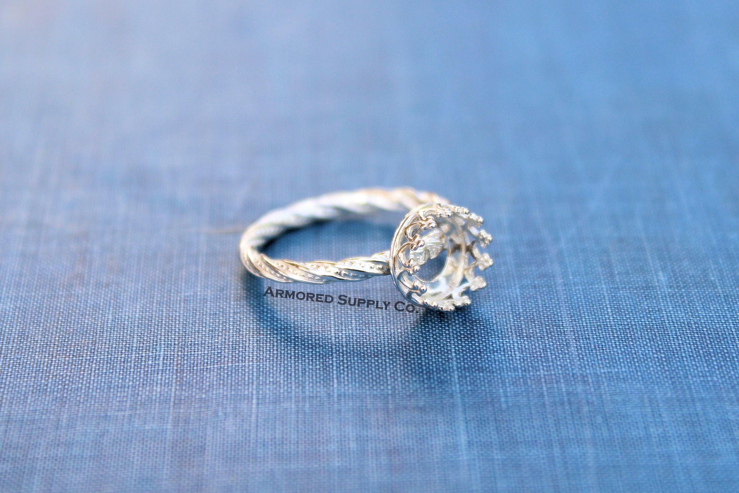 Sterling Silver Round Crown Bezel Cup Dotted Ring blank, Heart Cabochon, Breast Milk, jewelry supplies, build your ring, wholesale jewelry