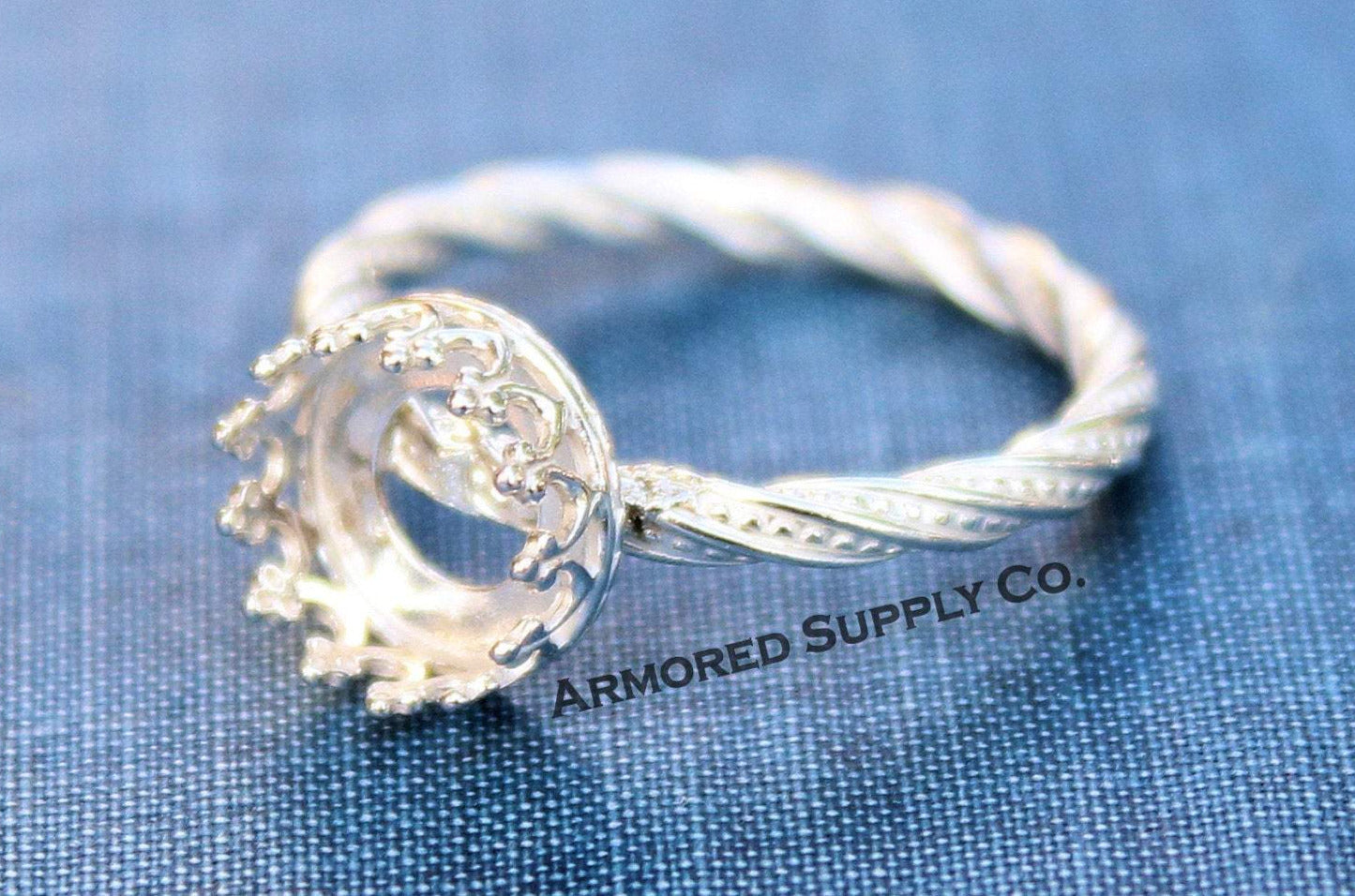 Sterling Silver Round Crown Bezel Cup Dotted Ring blank, Heart Cabochon, Breast Milk, jewelry supplies, build your ring, wholesale jewelry