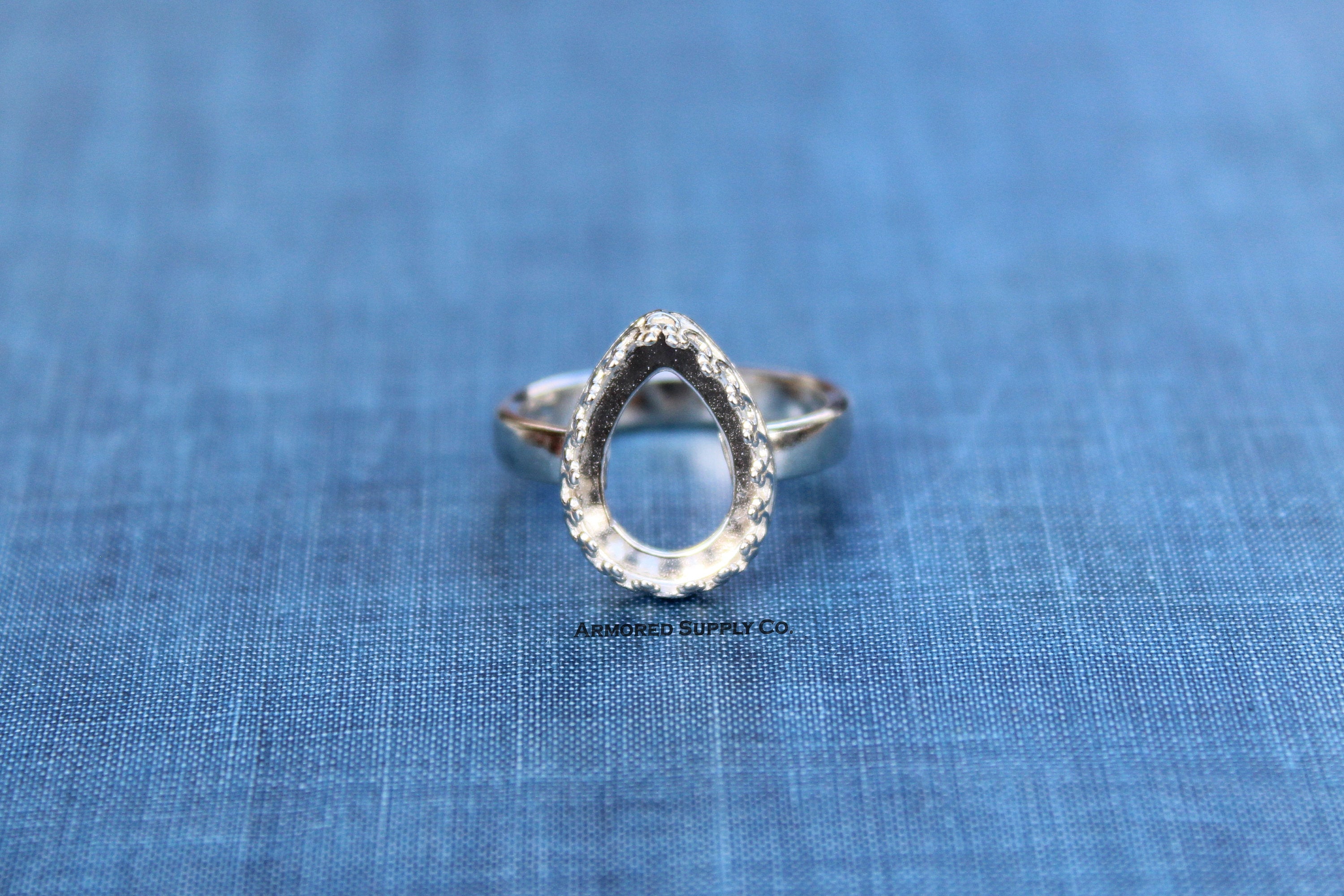 Crown Pear Tear Drop Bezel Cup Ring blank, Half Round Ring Band, Cabochon Bezel, DIY Ring jewelry supplies, build ring, wholesale jewelry