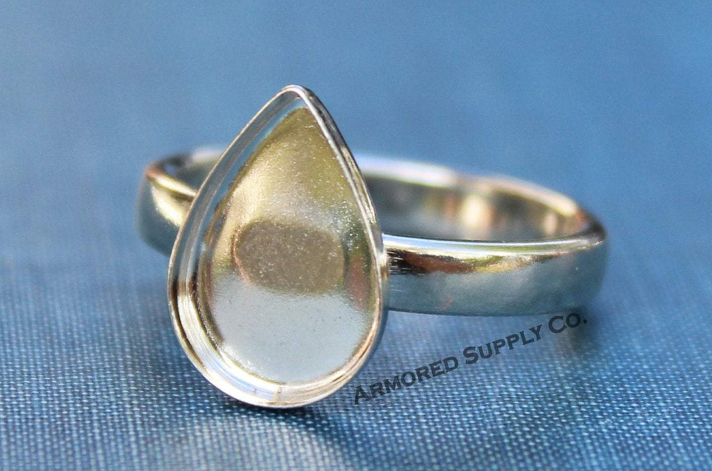 Plain Pear Tear Drop Bezel Cup Ring blank, Half Round Ring Band, Cabochon Bezel, DIY Ring jewelry supplies, build ring, wholesale jewelry