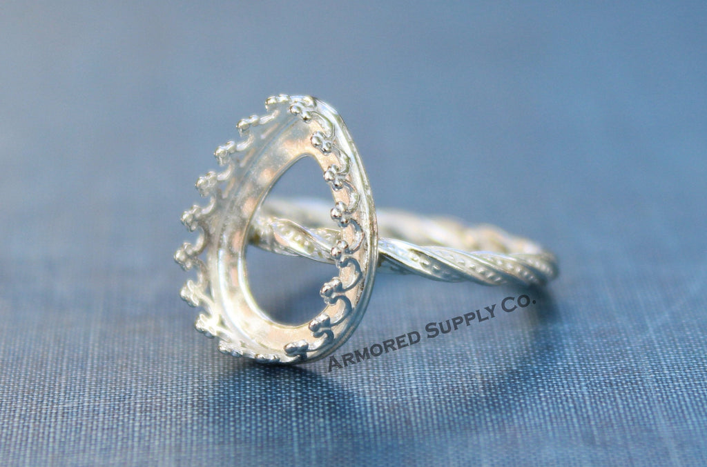 Crown Pear Tear Drop Bezel Cup Dotted Ring blank, Cabochon Bezel, cab ring, Breast Milk, DIY jewelry supplies, build ring, wholesale jewelry