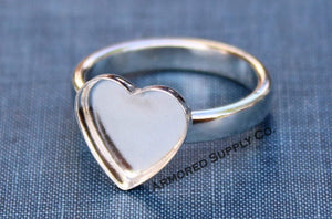 Heart Bezel Cup Ring blank, Half Round Ring Band, Cabochon Bezel, Breast Milk DIY Ring, DIY jewelry supplies, build ring, wholesale jewelry