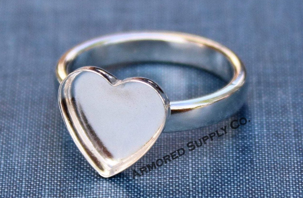 Heart Bezel Cup Ring blank, Half Round Ring Band, Cabochon Bezel, Breast Milk DIY Ring, DIY jewelry supplies, build ring, wholesale jewelry