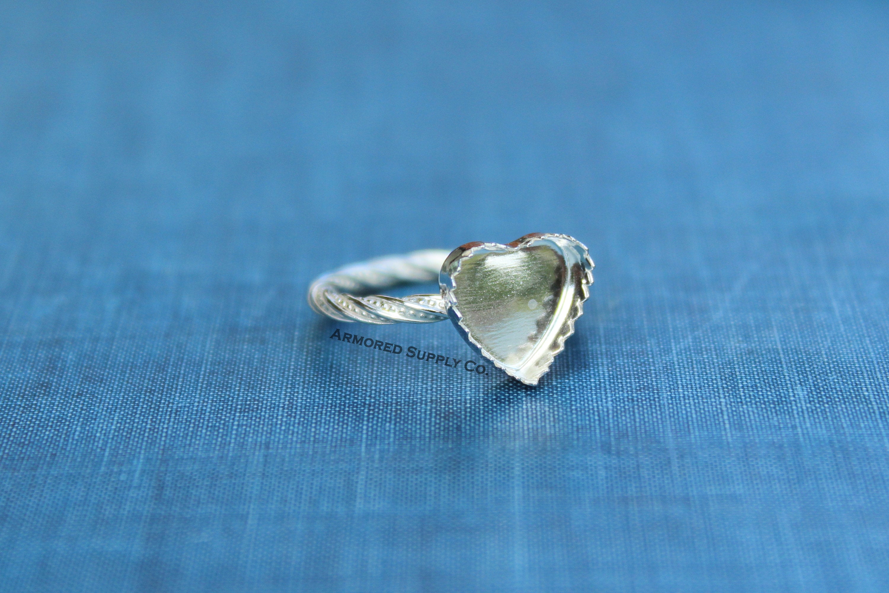 Sterling Silver Heart Bezel Cup Dotted Ring blank, Heart Cabochon, Cab Pad Breast Milk, jewelry supplies, build your ring, wholesale jewelry