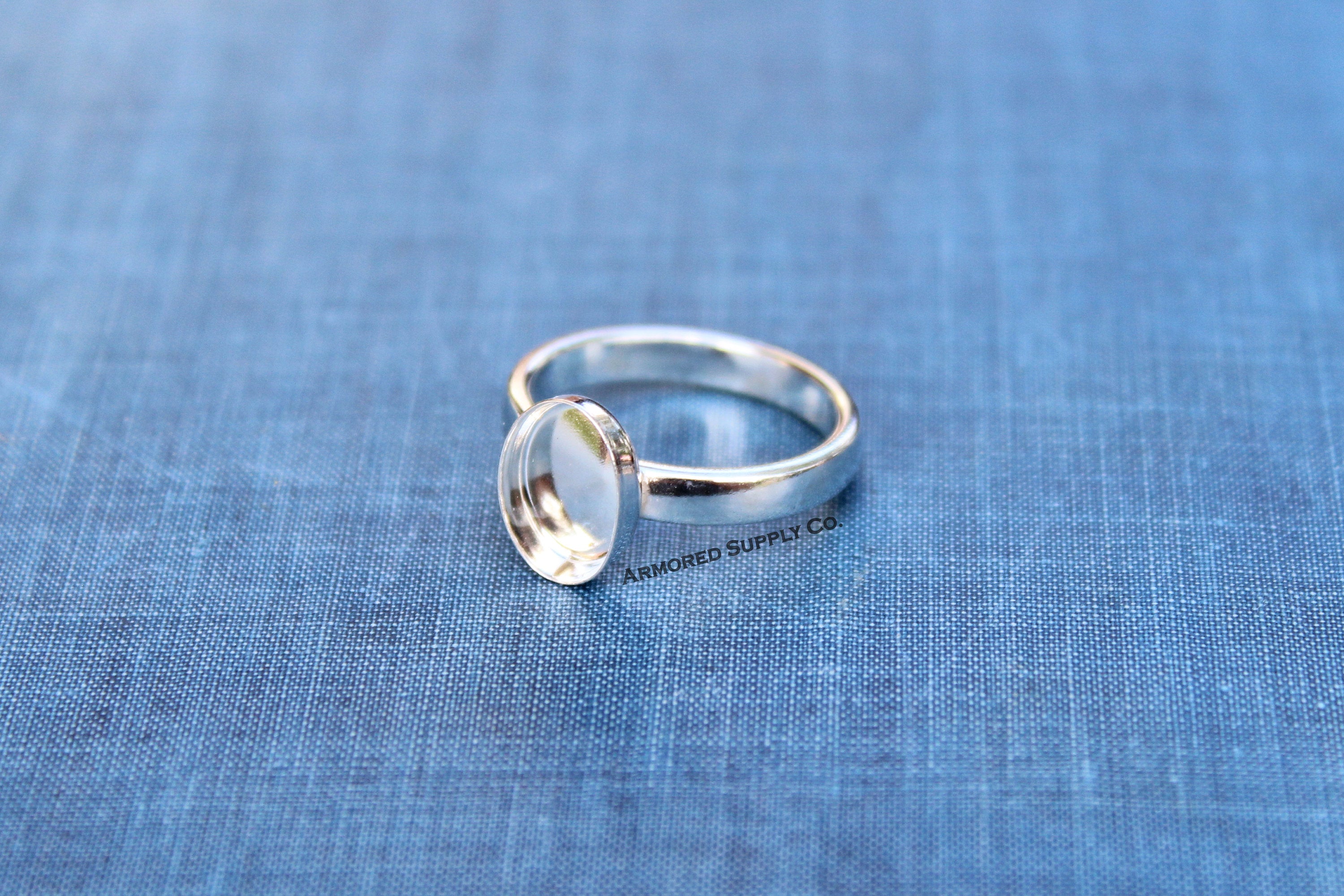 Sterling Silver Oval Bezel Cup Ring blank, Half round ring band, Cabochon Bezel, DIY Ring jewelry supplies, build ring, wholesale jewelry