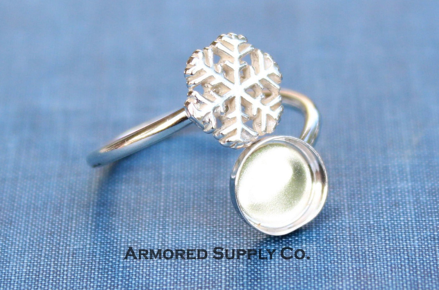 Sterling Silver Snowflake Wrap Adjustable Bezel Cup Ring blank, Round Cabochon, Breast Milk DIY ring, jewelry supplies, wholesale jewelry