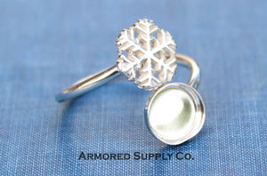 Sterling Silver Snowflake Wrap Adjustable Bezel Cup Ring blank, Round Cabochon, Breast Milk DIY ring, jewelry supplies, wholesale jewelry
