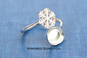 Sterling Silver Snowflake Wrap Adjustable Bezel Cup Ring blank, Round Cabochon, Breast Milk DIY ring, jewelry supplies, wholesale jewelry