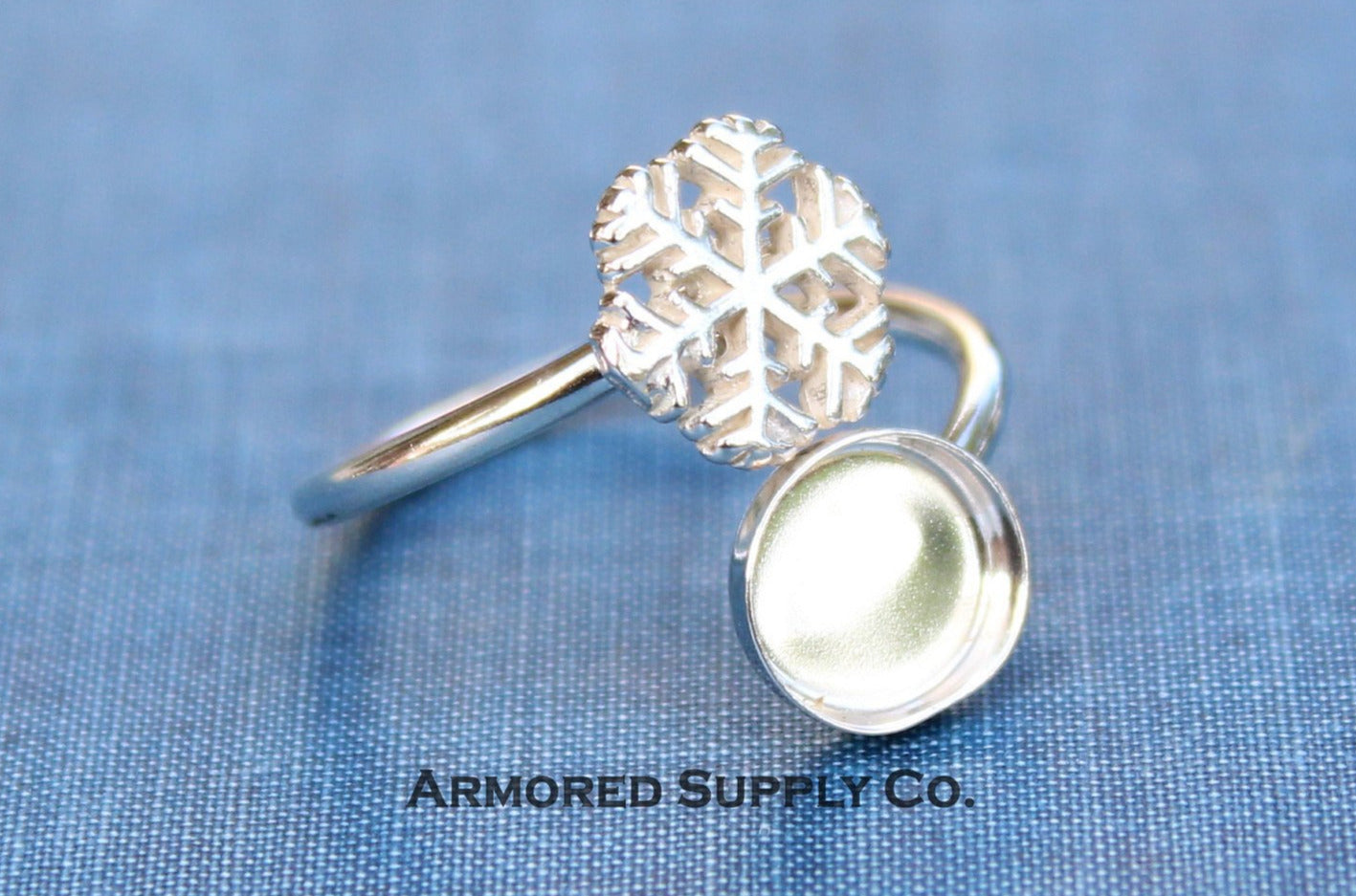 Sterling Silver Snowflake Wrap Adjustable Bezel Cup Ring blank, Round Cabochon, Breast Milk DIY ring, jewelry supplies, wholesale jewelry