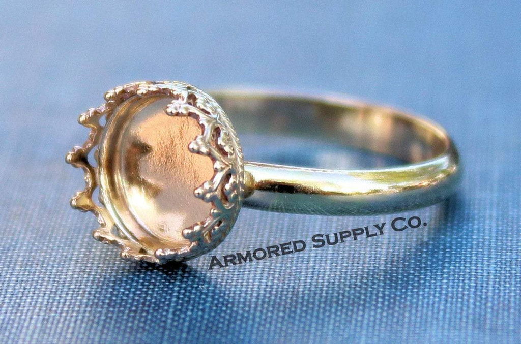 Gold Filled 10mm Crown Bezel Cup Ring blank, Half Round Ring Band, Breast Milk DIY ring, DIY jewelry supplies, wholesale jewelry, diy ring