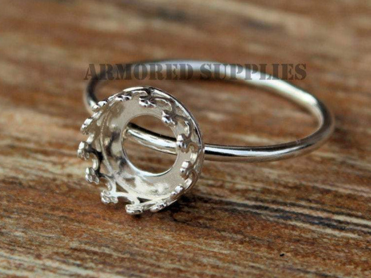 8mm Crown Bezel Cup Ring blank, Round Cabochon, Cab Resin Glue Pad Breast Milk, DIY jewelry supplies, build your ring, wholesale jewelry